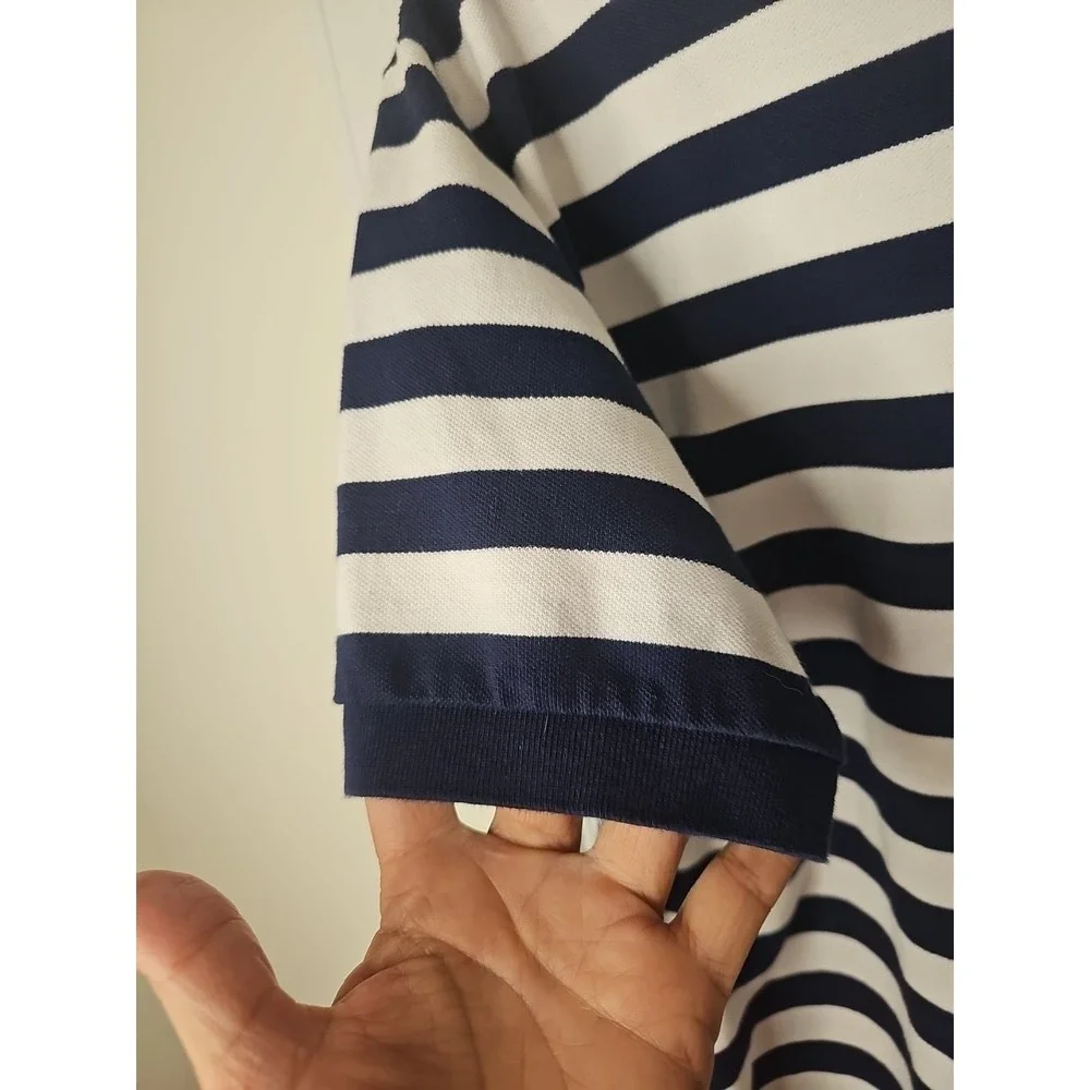 VTG 90s Polo Ralph Lauren Striped‎ Shirt Mens Navy White Crest Embroidered Sz L